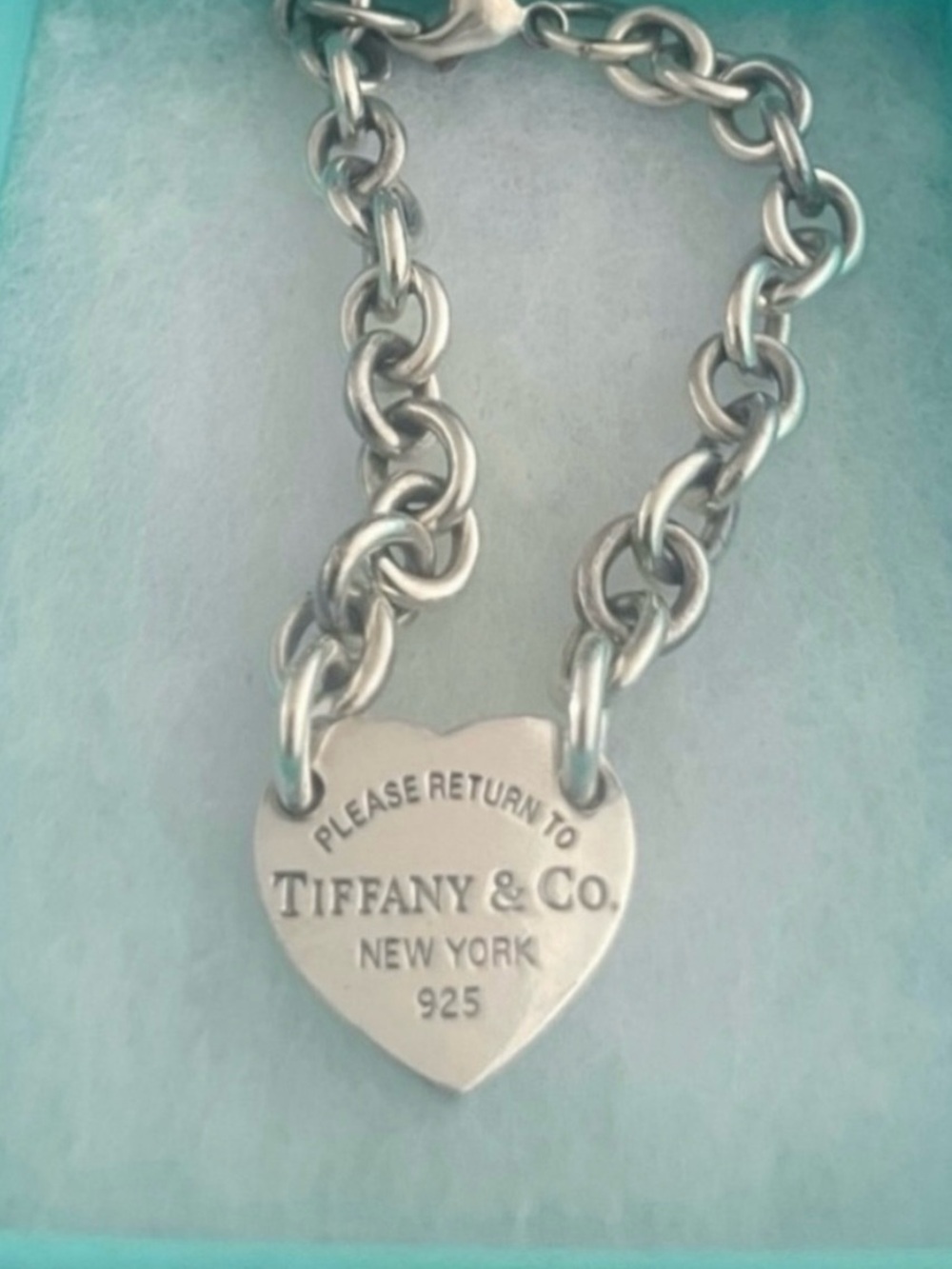 Tiffany & Co. Silver Heart Tag Charm Bracelet with Chain